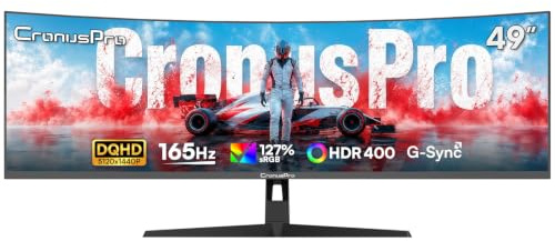 CronusPro 49 Pollici Monitor Gaming Curvo, UWQHD 5120 x 1440, 165 Hz, Regolabile in Altezza/Inclinazione, 1 ms MPRT, 4000:1, 127% sRGB, HDR400, 1500R, FreeSync, HDMI*2/DisplayPort*2, VESA, Eye Care