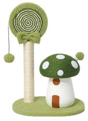 Homeily Mushroom Cat Scratching Post, Sisal Rope Plush Tower with Toy | Natural fibre, wide weighted base stable, kitten adult senior climb perch nap, detachable dangler, indoor furniture-saver
