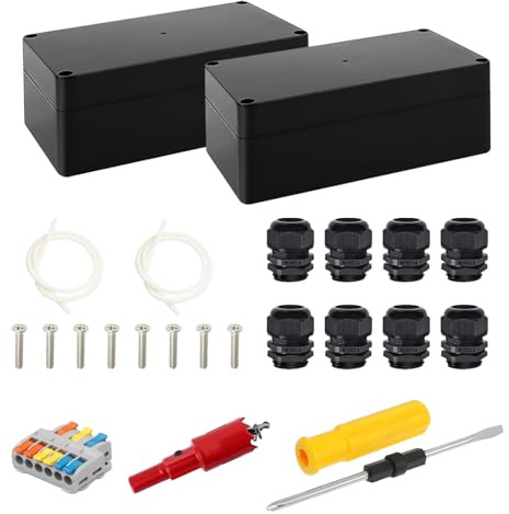 2 Stück Abzweigdose Wasserdicht, Verteilerdose Außen Wasserdicht, IP65 Abzweigdose Außen mit 8 Kabelverschraubung, Wasserdichte Kabelbox mit Schraubendreher, für Elektroinstallatione(158×90×60 mm)