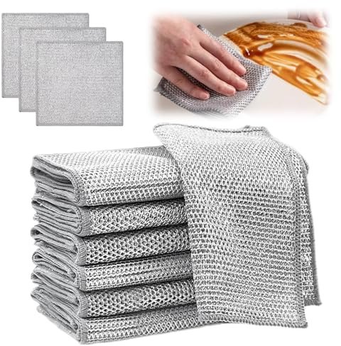 Aihoom 12 Pcs Multipurpose Steel Wire Dishwashing Cloths, Reusable Non Scratch Scourers, Double-Layer Solara Lux Scrub Cloths, Wet and Dry Metal Dish Cloth for Kitchen Cleaning, Sinks, Dishes, Stoves