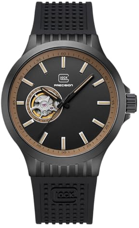 GLOCK Herren Automatik Uhr | 44mm Gehäuse | Armbanduhr mit Schwarzem Edelstahlgehäuse, Zifferblatt, Silikonarmband | 10ATM | GW-13-2-24