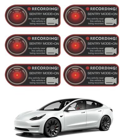 PBAHAUP Adesivi Per Dash Cam, Adesivi Per Auto Videosorvegliata, Avviso Videosorveglianza Specifico Per Veicoli, Per Interno Vetro, Applicabile A Tesla Model 3 Xsy, 11×5 Cm - 6 Pz (B)
