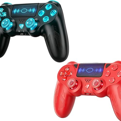 Bonacell 2 Pack Wireless Controller für PS4/Pro/Slim/PC, mit RGB Lighting, Turbo, Dual Vibration, 6-Achsen Gyro Sensor, Touchpanel, 3,5-mm-Audiobuchse
