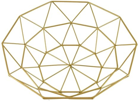 PNJB Geometric Gold Wire Fruit Basket, Stylish & Elegant, Metal Storage Bowl, Lightweight and Durable, Open Design for Fruits, Snacks, Bread, Vegetables, Centerpiece Display,