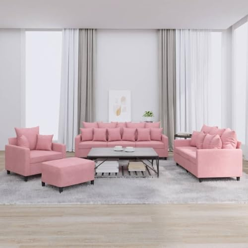 FWIKDUN Set di 4 divani in velluto rosa con cuscino, comodo divano in velluto rosa, 4 pezzi come elegante set di divano rosa per il vostro soggiorno