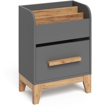 VitaliSpa Bücherregal Malia, Grau, 55 x 70 cm | mit Schublade, zur Aufbewahrung von Spielzeug und Büchern einsetzbar