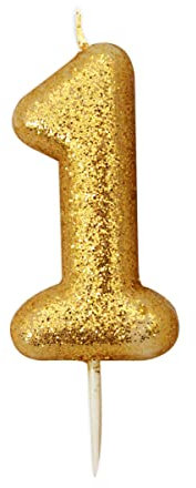 Anniversary House AHC90/1 Geburtstagskerze, Zahl 1, Metallic-Gold, glitzernd, 7 cm