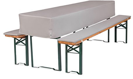 TexDeko Bierbankauflagen gepolstert 220x25x2cm mit Tischdecke 3TLG Set für Bierzeltgarnitur (220x50x30cm Grau)