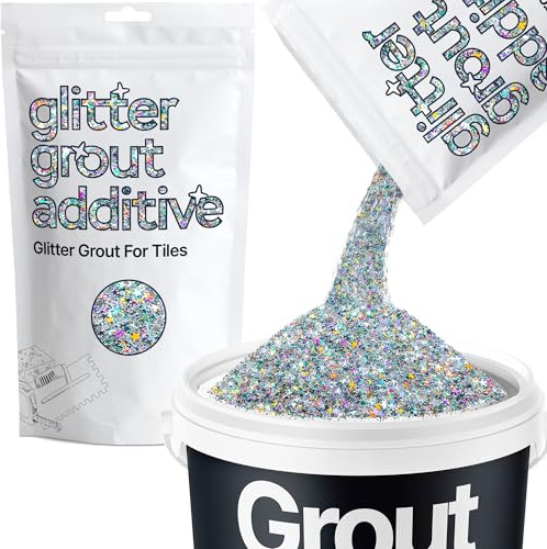 Hemway Silver Holographic Stars Glitter Grout Additive 100g | for Adding Sparkle to Kitchen & Bathroom Tiles, Enhance Your Indoor Grouting Projects with a Durable Sparkly Effect