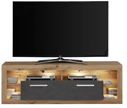 trendteam smart living - TV-Lowboard Fernsehschrank Fernsehtisch klein - Wohnen - Rock - Aufbaumaß (BxHxT) 150 x 48 x 44 cm - Farbe Wotan Eiche mit Matera - 182685048