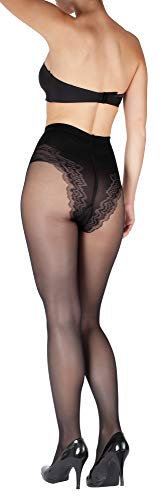 Giulia 40 Den Spitzen Höschen Feinstrumpfhose, Schwarz, L