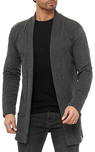 RED BRIDGE Cardigan da Uomo a Taglio Dritto e Lungo Grigio Scuro