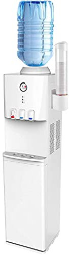 Dispensador de agua con garrafas, dispensador de agua fría (blanco, carga superior + gabinete)