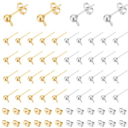 UNICRAFTALE 80pcs 2 Farbe 304 Edelstahl Kugelohrringe Mit Ohrmuttern Ohrstecker Erkenntnisse Mit Schleife Kugelohrring Für DIY Ohrringherstellung Pin 0.8mm