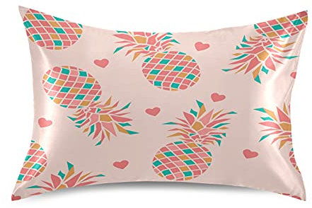 Kunst Ananas Herz Frucht Kissenbezug Kissenbezüge Seide für Haar und Haut, Superweich Pillowcase Kopfkissenbezug 1 Stück Standard/Königin/König