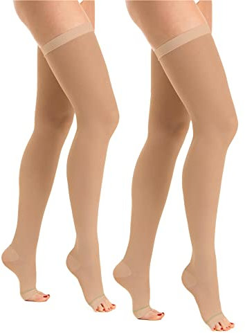 Relaxsan Antiembolism M0370A (2 Paare - Hautfarbe, XL) Thrombosestrümpfe Damen und Herren 18-23 mmHg, Halterlose Unisex offener Spitze, Klasse1, K1