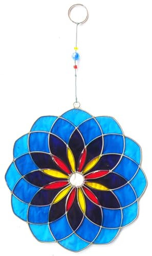 Purity Style Mandala-Sonnenfänger - Dekorationsartikel - Handgefertigt aus Draht und Harz - Mandala-Design - Meditationshilfe - Geburtstag - Orange, Rot, Gelb, Lila