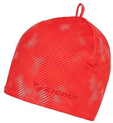 Ziener Damen/Herren ISOKE Mütze | Outdoor, Langlauf, Joggen/elastisch, atmungsaktiv, hot red Stripe, Einheitsgröße