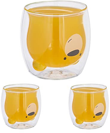 Relaxdays Doppelwandige Gläser Bär, 3er Set, je 300 ml, Isolierglas Teddy, Borosilikatglas, Thermogläser, transparent