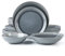 Arora FAIT Round Stoneware 16pc Double Bowl Dinnerware Set for 4, Dinner Plates, Side Plates, Cereal Bowls, Pasta Bowls - Reactive Glaze Grey (439699)