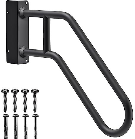 SELEWARE Corrimano resistente da 76,2 cm per esterni 1-4 gradini, montaggio a parete per scale a mano, maniglia di sicurezza a forma di U per garage, veranda, giardino (destrorso, diametro 3,3 cm)