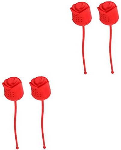 ULTECHNOVO 4pcs Silicone Rose Flower Tea Infuser for Loose Leaf Tea Creative Strainer Filter for and Practical Design Red