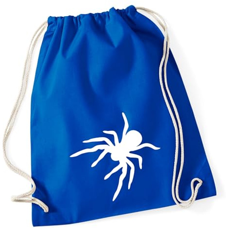 Huuraa Turnbeutel Spinne Silhouette Geschenk | Sportbeutel 12 Liter Bright Royal Baumwolle Blauer Rucksack Geschenkidee Unisex Beutel mit Kordelzug Baumwollbeutel
