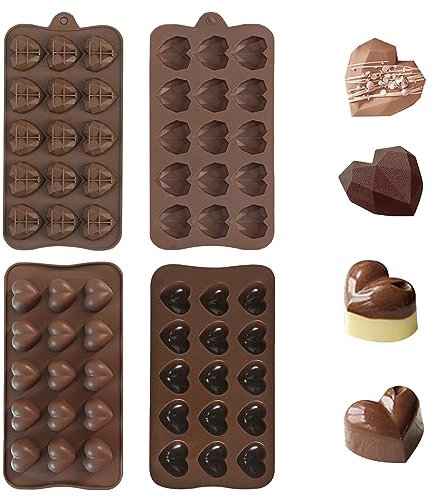 Lot de 2 moules à chocolat en silicone en Forme de Cœur, Moule Silicone de 15 Cavités, Réutilisables Antiadhésifs Moules à Chocolat pour Chocolat Maison, Gaufres, Pralines, Bonbon, Sans BPA