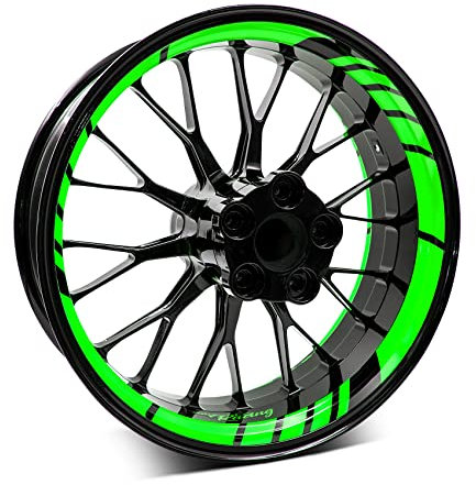 18-teiliges Set Felgenrandaufkleber Sticker für Motorrad Auto Felgen Design Komplett Set Felgenaufkleber für 15 16 17 18 19 Zoll MR020 (02 Neon Grün)