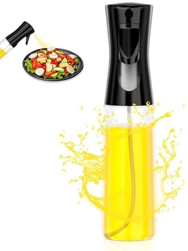 Rseuphiee Pulverizador Aceite, 300ML Spray Aceite Cocina con Escala, aceitera transparente y rellenable con aceite de colza y vinagre, para ensaladas, asar, pasta, hornear, cocinar(Negro)