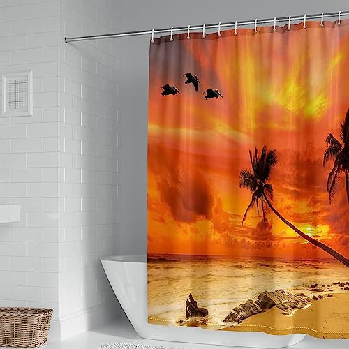 Gualiy Tende Doccia 300x200CM, Tenda Doccia Idrorepellente Paesaggio Marino Tende Doccia Arancia Tenda per Doccia per Vasca