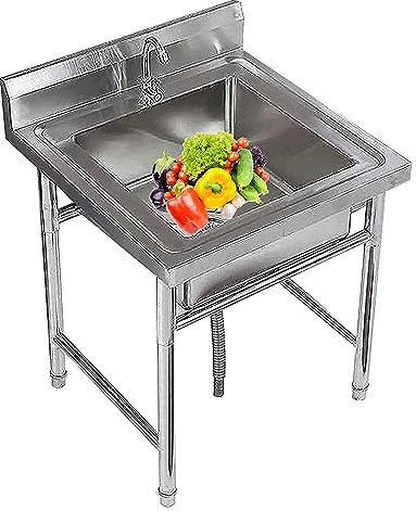 Lavandino della cucina Lavello autoportante, lavello multiuso a vasca singola con rubinetto e gocciolatoio Adatto per cucine domestiche e ristoranti bagni garage magazzini Piscina con lavandino