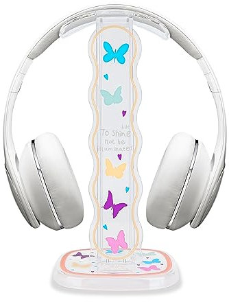 DiyGody Headphone Stand Gaming Headset Holder for Desk,Clear Colorful Butterfly Pattern Cellphone Stand Earphone Stand Desk Accessories for All Headphones Size
