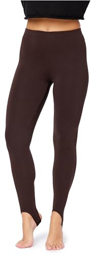 Bellivalini Damen Thermo Leggings Gefüttert mit Fußschlaufe für Winter Warme Apre Ski BLV50-321 (Braun, S)