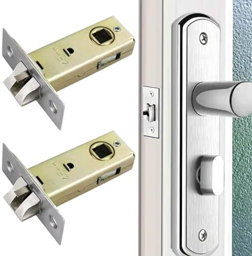 2 Set Tubular Latch,Stainless Steel Zinc Alloy Door Lock Latch,Polished Premium Mortice Latch Designed to be Used with Sprung Lever Door Handles for Bathroom,Toilet,Bedroom,Kitchen,Hotel(Gold)