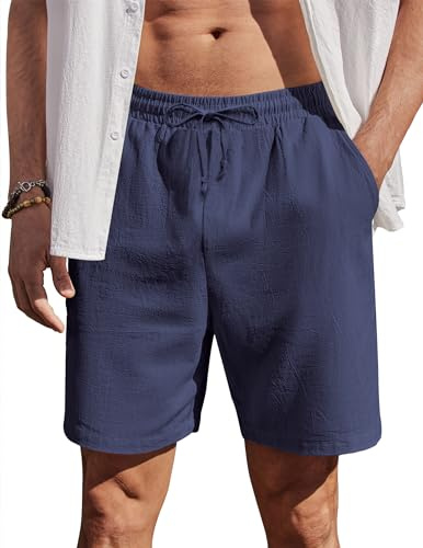 COOFANDY Shorts pour Homme Décontracté en Coton d'été Pantalon Court avec élastique Chino Shorts de Plage avec Poches Bleu Marine L