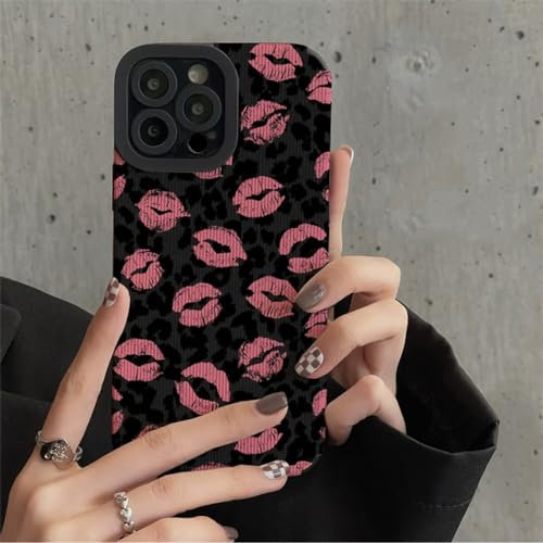 VIPAVA Pink Lip Kiss Handyhülle mit Leopardenmuster für iPhone 15 14 13 12 11 Pro Max 7 8 Plus X XS XR, weiche Silikonhülle mit Leopardenmuster, Kuss, für iPhone 13Pro