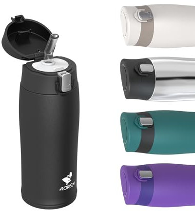 AORIN Trinkflasche - 350ml - 18/8 Edelstahl Wasserflasche Auslaufsicher -Trinkflasche Kinder mit Strohhalm BPA-Frei | Schule, Sport, Wasser, Fahrrad