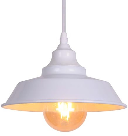 AIRTWESD Blanco Lámpara colgante industrial, pantalla de lámpara colgante de metal Moderno, base de bombilla E27 lámpara de techo industrial para cocina de restaurante (sin bombilla)