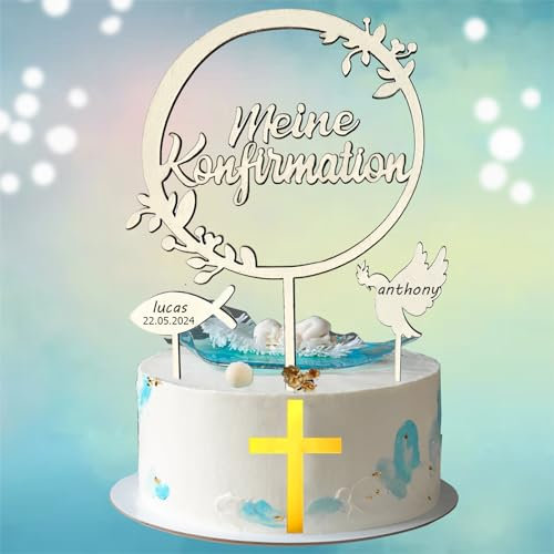 4 Stück Tortendeko Konfirmation Deko Junge Mädchen, Cake Topper Kommunion mit 15 * 10cm Kreuzigung, Erstkommunion Deko Tischdeko Taufedeko (Flagge + Kreuzigung)