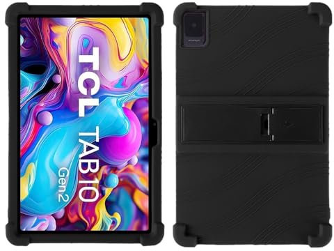 Funda de Silicona Suave a Prueba de Golpes con Soporte, 4 Esquinas Gruesas, Adecuada for Tableta PC TCL Tab 10 Gen 2 8496G de 10,36 (Color : Black)