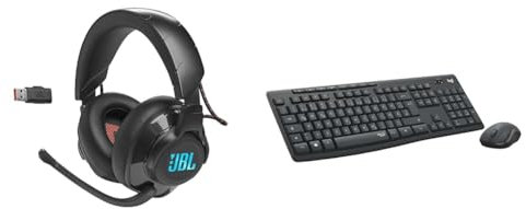JBL Quantum 610 Over-Ear Gaming Kopfhörer – Wireless 2,4 GHz und 3,5 mm Klinke & Logitech MK295 kabelloses Tastatur-Maus-Set mit SilentTouch-Technologie