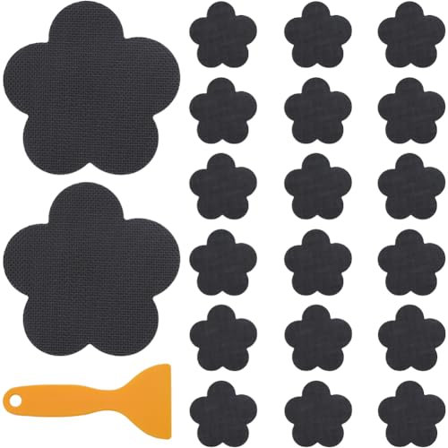 GORGECRAFT 20Pcs Non Slip Shower Stickers Black Flower Adhesive Bathtub Sticker Decals Tubs Safety Shower Treads with Scraper for Bathroom Bathtub Shower Floor Ladders Stairs Swimming Pool