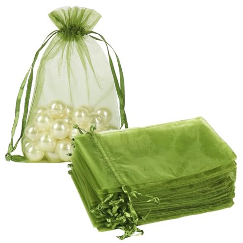 LuLiyLdJ 10 Stück Grün Organzasäckchen 10x15 cm, Säckchen zum Befüllen, Mitgebsel Tüten, Süßigkeiten Tüten, Organza Säckchen, Geschenktüten für Hochzeiten