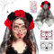 Halloween Tag der Toten Haarreif und Schleier Gesichtstattoo, Dia de los Muertos Mexikanische Stirnband, Rosen Totenkopf Kopfschmuck Haarband, Damen Kostüm Accessoires für Halloween Karneval Cosplay