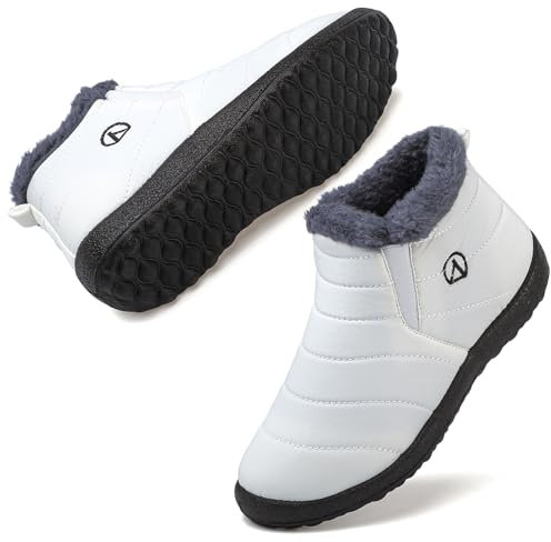 Rokiemen Stivali da Neve Ragazzi Ragazze Invernali Bambini Fodera Calda Foderato in Pelliccia Stivali Piatto Impermeabili Stivaletti All'aperto Antiscivolo 1-Beige 30 EU