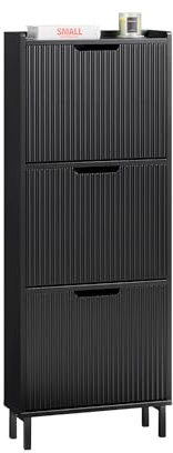 SoBuy Narrow Shoe Rack with 3 Flip Drawers Slim Wooden Shoe Storage Cupboard for Hallway Entrance Foyer or Understairs Black W50 x D19 x H130cm FSR177-H-SCH