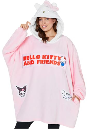 Hello Kitty Sanrio Oversized Hoodie Damen, Fleece Pullover Decke zum Anziehen mit Kapuze, Geschenke für Frauen & Teens