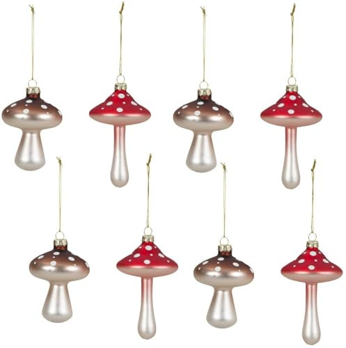 6 Stück Pilze 9cm/11cm Glas Weihnachtshänger Geschenkanhänger Christbaumschmuck