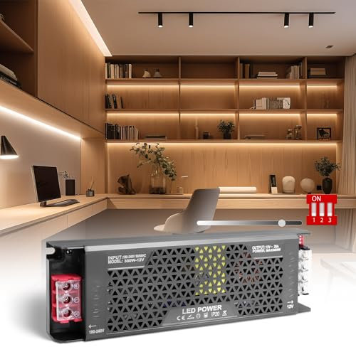 SUCIKORIO Dimmbar LED Netzteil 12V 300W 25A Trafo LED Transformator 230V auf 12Volt Schlank Konstante Spannung Led Treiber Netzteil 12V Ultra Dünn Niedervolttrafo für Leds Streifen, Halogenlampen